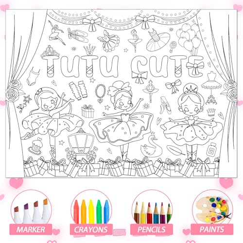 Image of Ballerina Coloring Poster for Kids Giant Dancing Girl Ballet Coloring Banner Large Drawing Tablecloth DIY Jumbo Ballet Painting Books for Gift Toy School Classroom Ballerina Birthday Party Decoration