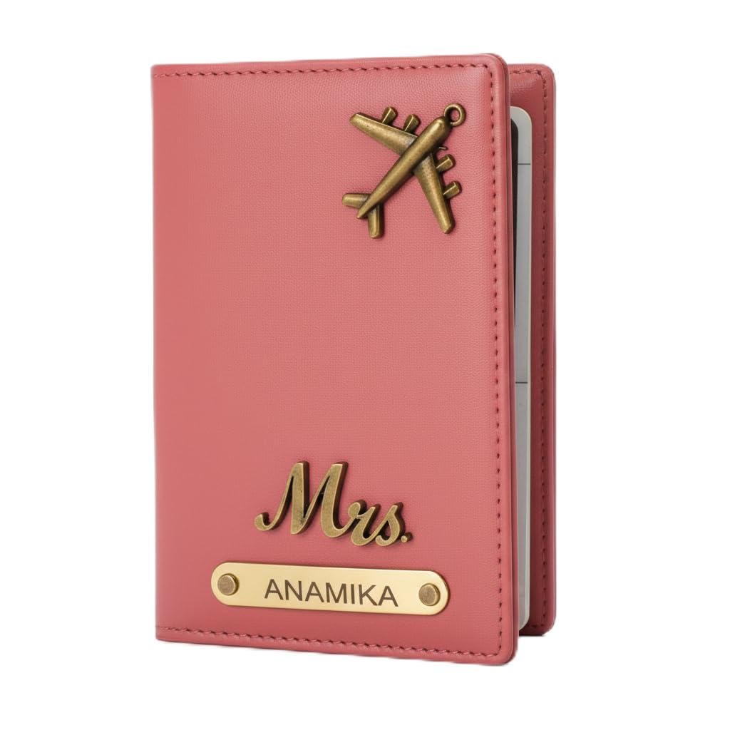 laaco Personalised Name & Charm Leather Printed Passport Cover Holder for Men & Women I Printed Classy & Stylish | Customized Travel Accessories with Name | Travel Gift (Pink)-picture-19
