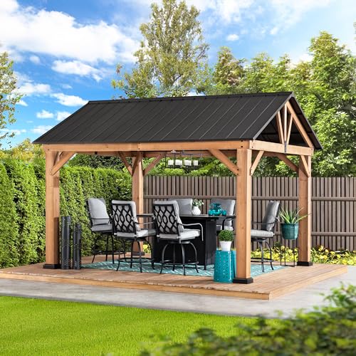 Sunjoy Wood Gazebo 11 x 13 ft. Outdoor Patio Premium Cedar Frame Gazebos...
