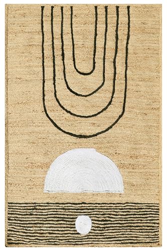 Indoor Outdoor Runner 2x8 Flatweave Jute Runner Beige Black Design