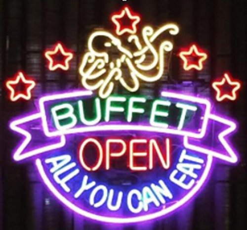 Prang-US Buffet Open Neon Signs 18×18 inch, Real Neon Signs Made with Glass Tubes, Brilliant Neon Open Sign. Eye-catching Neon Beer Sign.