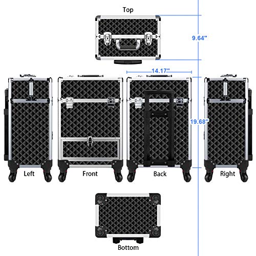 OUDMAY by Amazon - Makeup Case - Professional Rolling Cosmetic Travel Storage With Folding Trays and Drawer Crystal Black