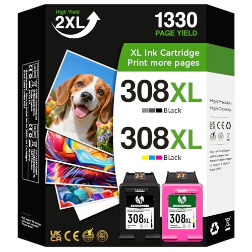 Cartuchos de Tinta 308XL Negro y Color Compatible con HP Envy 6120 6120e 6110e 6122e 6132e 6532e 6152e 6520e 6530e 6558e 6130e (Pack de 2)