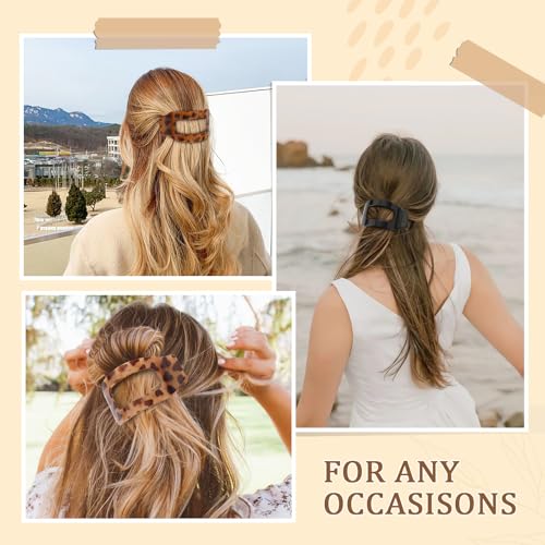 Image of 4 PCS Flat Hair Clips for Women, Large French Flat Claw Clips for Thick Thin & Curly Hair, Strong Hold Non Slip Leopard Print Jaw Clips Hair Accessories for Girls Valentine's Day Gift, Tortoise