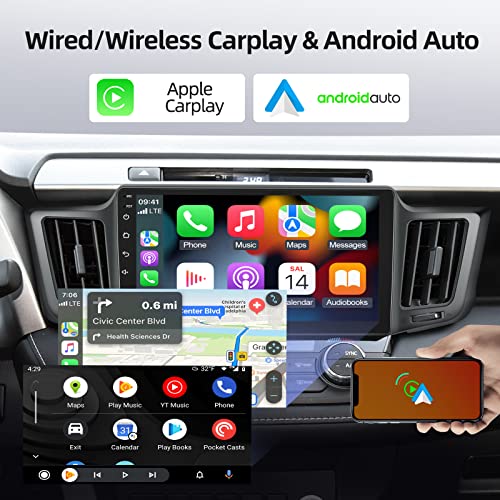 2GB+64GB Android 13 Touch Screen Radio for Toyota RAV4 2013-2018, 10.1 inch Car Stereo, Carplay&Android Auto/1080P/Hi-Fi Audio/Bluetooth/GPS/WiFi + AHD Backup Camera+Mic