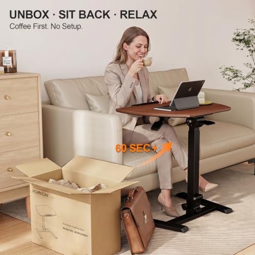 Image of ROMOON Folding Portable Standing Desk with Wheels, No-Assembly Rolling Height-Adjustable Sit-Stand Table, Space-Saving Foldable Laptop Cart for Home Office and Computer Workstation (Walnut)