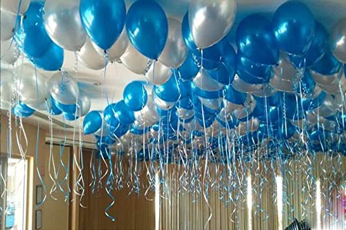 Image of AMFIN (Pack of 25) 10 inch Metallic Balloons Blue and Silver for Birthday Decoration, Decoration for Weddings, Engagement, Baby Shower, Anniversary Party, Theme Party - Blue & Silver