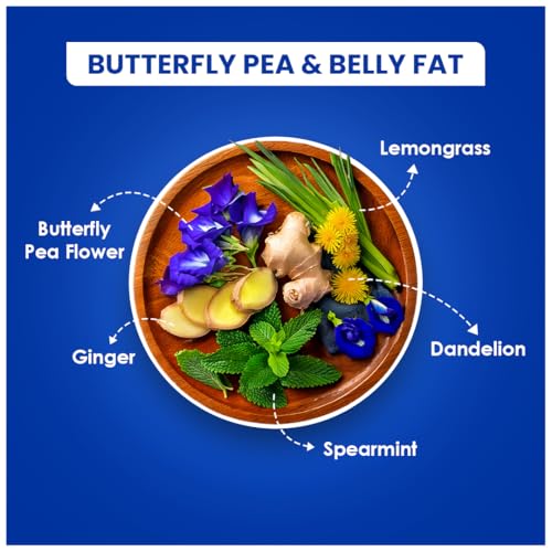 Image of BLUE TEA - Butterfly Pea & Belly Tea (30 Tea Bags) - Pyramid Plant Based | Antioxidant Rich | Helps Manage Weight | Caffeine Free - Detox - Flower Based - Herbal Tea | Ziplock Pack