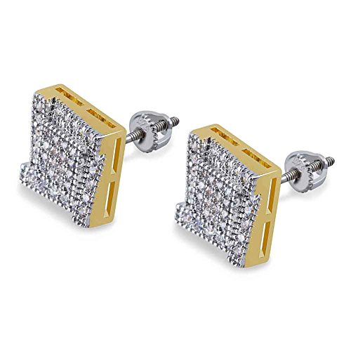 Hip Hop Iced Out Big Square Flat Screen Block Screw Back Stud Earring For Men (925 Silver DC A)