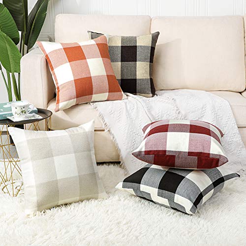 Artscope Buffalo Check Plaid Throw Pillow Covers Farmhouse Decorative Square Pillowcase, Classic Retro Checkers Cushion Covers For Sofa Bedroom Car 18 X 18 Inch, Black And White #TOP6