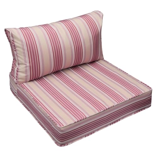 Image of AAAAAcessories Outdoor Seat Cushions for Chairs, Fade-Resistant, Waterproof Patio Furniture Replacement Cushions, 25.5 inch x 25.5 inch x 5 inch + 25.5 inch x 13.5 inch, Dusty Rose Garden Stripe