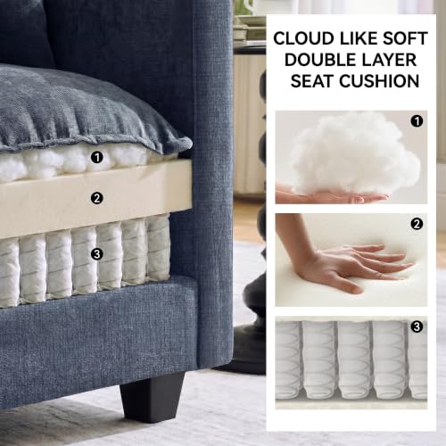 Image of 72'' Cloud 3 Seater Couch with 2 Ottomans, U Shaped Sofa with 3 Throw Pillows, Modern Sectional Couches with Deep Seat, Modular Sofas for Living Room, Bedroom, Small Apartment, Blue