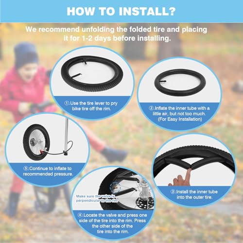Bike Tires 12.5″/14″/16″/18″/20″x2.125″ for Kids Bike, 2PCS