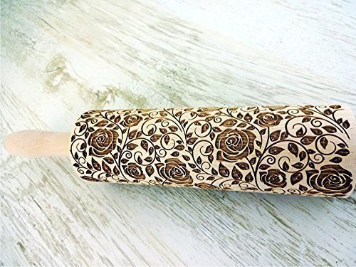 Rolling Pin Damascus Roses Wooden Embossing Rolling Pin With Rose Dough Roller For Embossed Cookies Gift For Mom Friend Cookies Decoration #TOP4