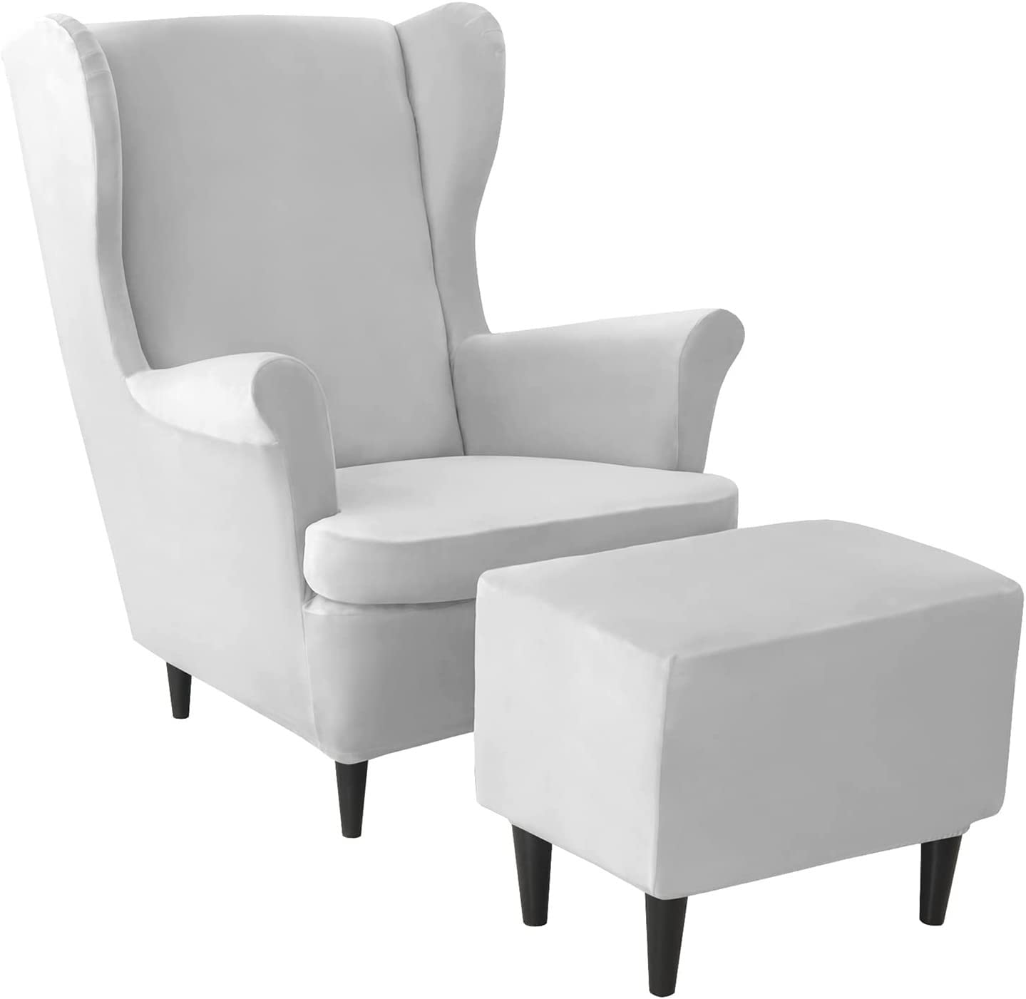 Housse de fauteuil à oreilles lavable avec couvre tabouret de salon