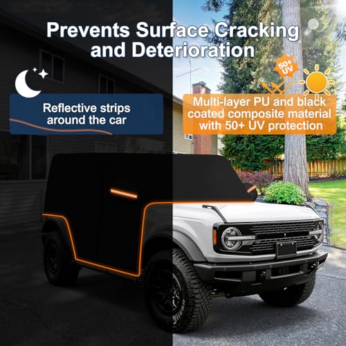 Image of QUNSUNUS Bronco Cover 4 Door Cab Cover All Years,Waterproof Bronco Cab Cover with Cotton Liner, All Weather Half Car Rain Cover with Adjustable Straps and Zipper for Wind, Sun, UV and Dust Protection