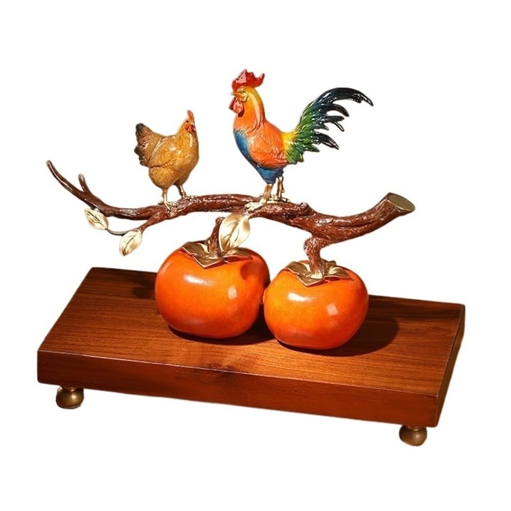 AFGFGHES Statue Creative Copper Persimmon Rooster Ornaments Home Living Room Desktop Crafts Office Display Cabinet Handmade Statues Brass Figurine