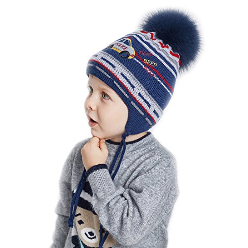 URSFUR Boys Knit Peruvian Beanie Kids Winter Earflap Cap Ball Pom Ski Beanie2