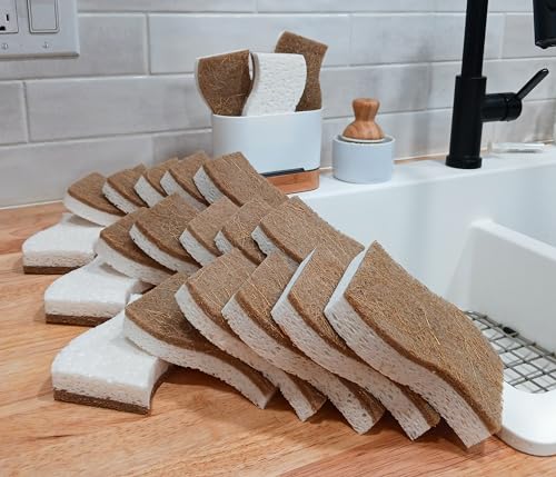 Image of 15 Pack Natural Wood Pulp and Coconut Scrubber Sponges