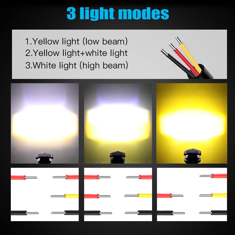 2 sztuki reflektorów przeciwmgielnych LED do motocykla, 60W, 6000 lm, 6000K/3000 K, bursztynowy/żółty, biały, dwukolorowy, dodatkowy reflektor offroad, reflektor roboczy Pod do motocykli,