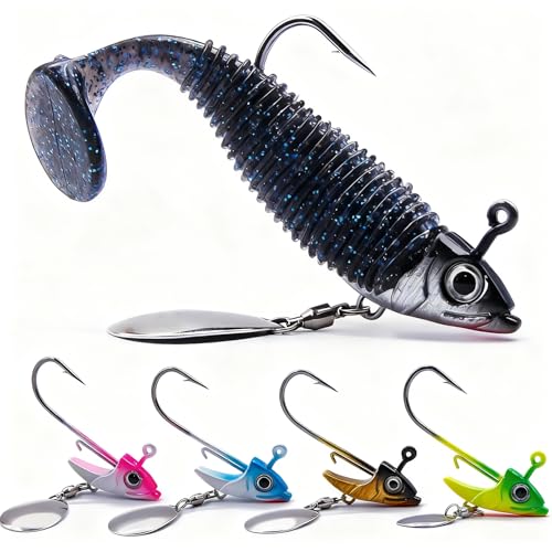 FishTrip Underspin Jig Heads Hooks - 1/4 oz,3/8 oz,1/2 oz Swimbait Jig Head with Spinner Blade for...