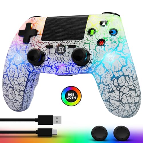 CHENGDAO Controller for PS4, Wireless Controllers for PlayStation 4/Pro/Slim, Remote Control with Adjustable RGB Light/1000mAh Battery/6-Axis Motion Sensor/Double Vibration/3.5mm Audio Jack, White