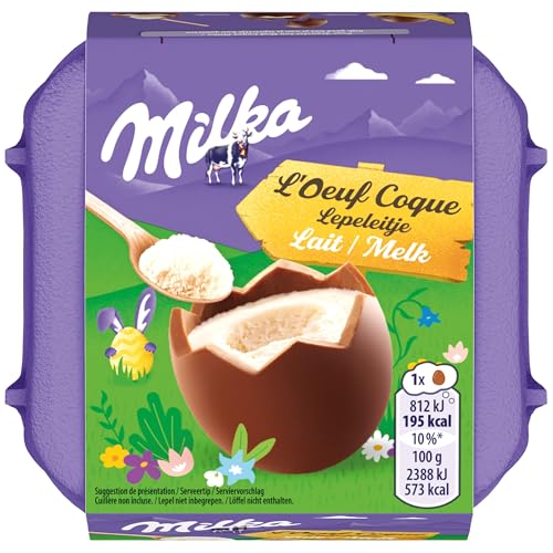 Milka - Milka - 4 Œufs Coques Chocolat au Lait - Œufs de Pâques en Chocolat - Fourrés à la Crème au Lait - Idée Cadeau - Chocolat à Offrir - 1 Boîte de 136 g
