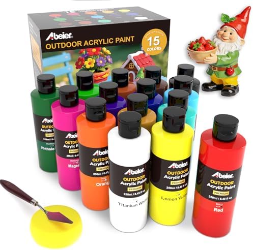 ABEIER Outdoor Acrylic Paint Set, 15 Vibrant Colors (8.45oz/250ml...