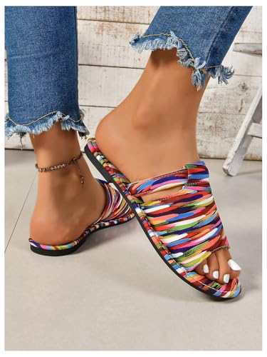 GORGLITTER Women's Rainbow Vacation Shoes Cut Out Open Toe Flat Sandals4