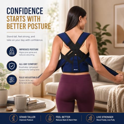 Image of ZEDAN Neoprene Posture Corrector Belt For Men & Women | Spine & Body Posture Correction | Helps in Back Pain, Back Straight & Shoulder Support | Upper & Lower Back Pain Relief | Universal Size - Blue