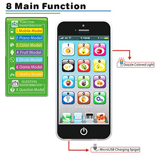 Multi-Functional Touch Control Toy Phone English Learning Mobile Phone Colored Light Kid Toys Children Telephone
