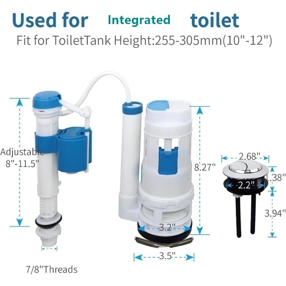 1 Juego de Kit de reemplazo de válvula de llenado y descarga doble Universal, válvula de tanque de agua for cisterna for inodoro integrado(28cm)