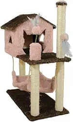 Arranhador Playground Casa para Gato com Brinquedo e Poste de Sisal – Rosa
