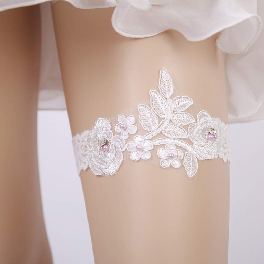 pas Western Wedding Panna młoda Pas do pończoch Koronka Kwiat perłowy Dekoracja stopy ślubnej Ozdoby kwiatowe (kolor: biały, rozmiar: jeden rozmiar) (biały jeden rozmiar)