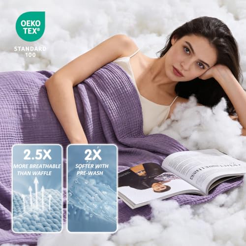 Image of EMME Muslin Cotton Blanket Adults Heather Purple Throw XL 50 inchx70 inch