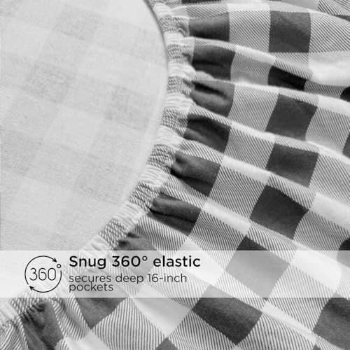 Image of Briarwood Home Printed Flannel Sheet Set, 100% Natural Cotton, Soft, Warm & Deep Pocket, Advanced Nano-Tech Making it Resistance to Pilling; Brushed 6 Times for Softness (Buffalo Grey, King)