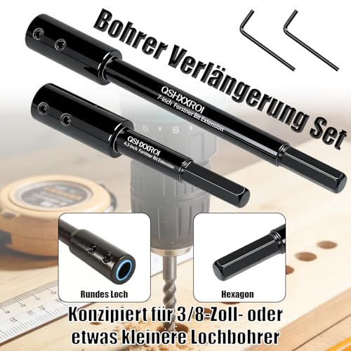 2 Stück Bohrer Verlängerung Set, 4.5Inch und 7Inch lange Forstnerbohrer-Verlängerungen, für forstnerbohrer mit 3/8-schaft, für die Bearbeitung von Holzmöbeln, Holz