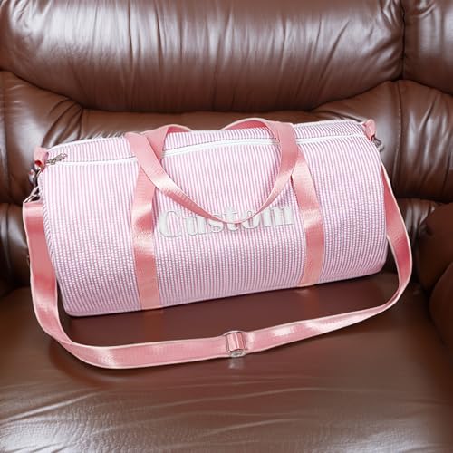 Custom Embroidered Name Duffle Bag Personalized Sport Gym Bags for Women Men Overnight Bag for Teenage Birthday Gifts Personalized Preppy for Travel and Sports Lovers Pink2