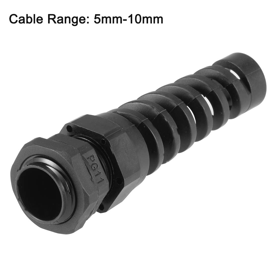 10 prensaestopas impermeables PG11 IP68 en espiral flexible para alivio de tensión, junta de nailon negro con juntas para rosca de alambre de 5-10 mm