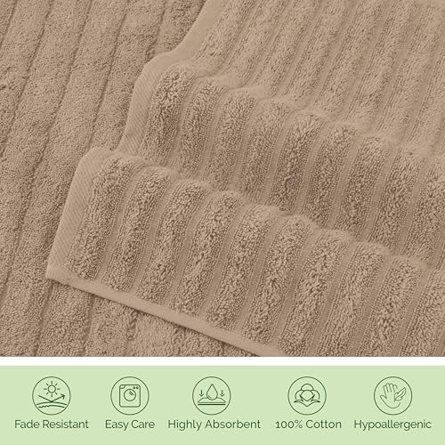 Image of Elegant Comfort 100% Turkish Cotton Corduroy Ribbed Luxury Jumbo Bath Towel Ultra Soft - 35 x 70 Inch - Luxury Spa Premium Hotel Quality Highly Absorbent and Quick Dry Large Bath Towel, Taupe
