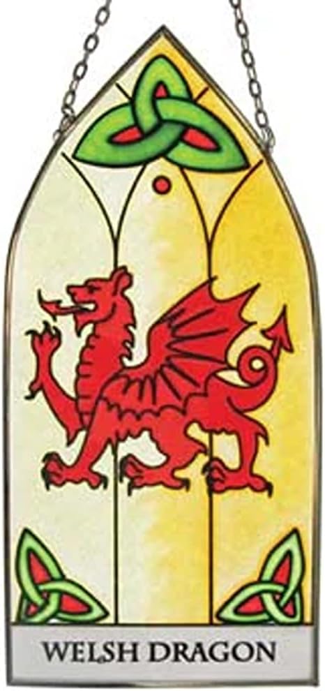 Stained Glass Welsh Dragon Gothic Panel 7.87"x3.74" Suncatcher Home Decor