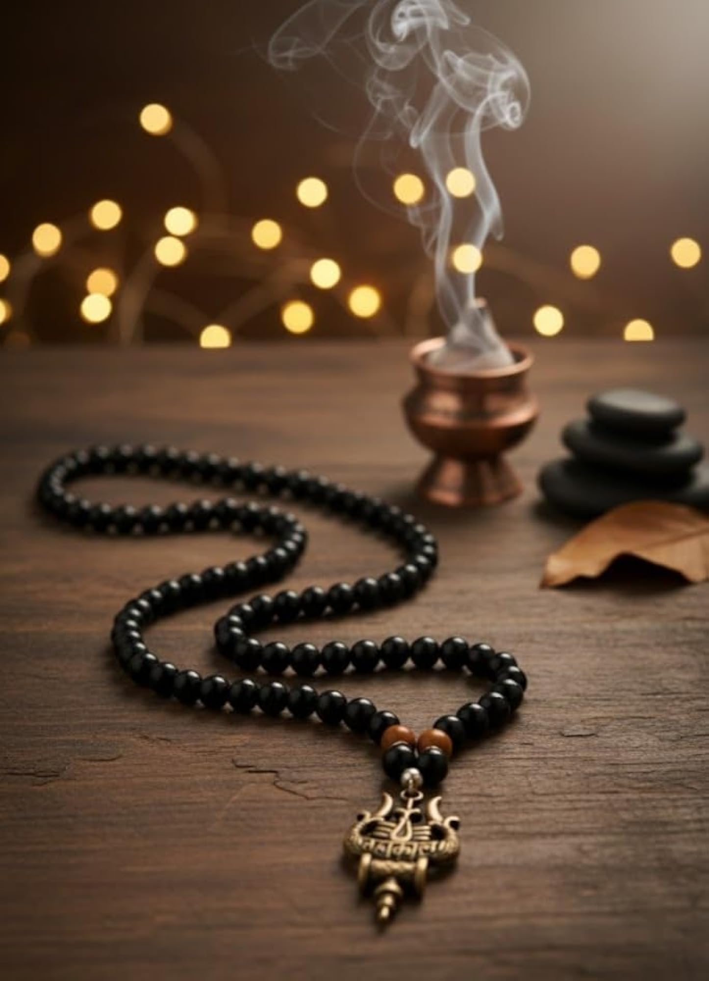 Men's Mahakal Trishul Damru Pendant Mala Necklace