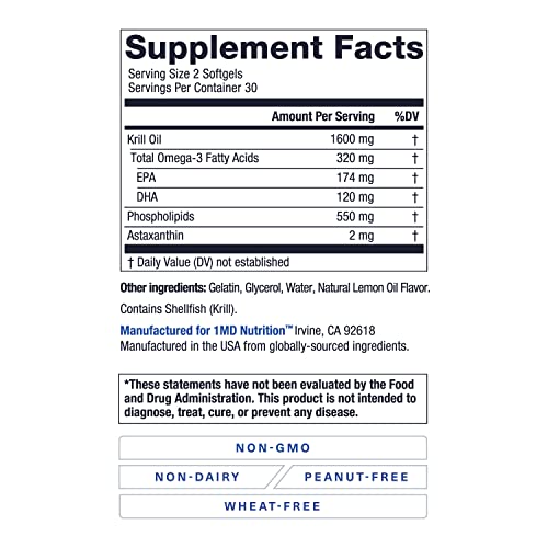 1MD Nutrition VisionMD & KrillMD with Antarctic Krill Oil Omega 3 and Vision Support - Astaxanthin, EPA, DHA, OptiLut Lutein, Zeaxanthin
