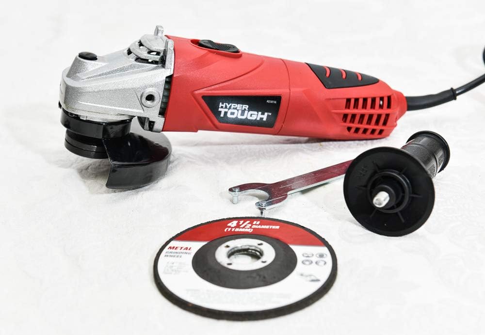 Hyper Tough 6.0A Angle Grinder with its accessories