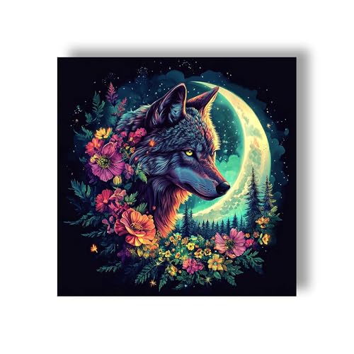 Wergund 5D DIY Diamond Art Wolf, Diamond Art Kits for Adults Moon, Diamond Painting Full Drill Crystal Rhinestone Embroidery Cross Stitch Arts Craft Canvas Wall Decor Gift 14x14Inch/35x35cm-42