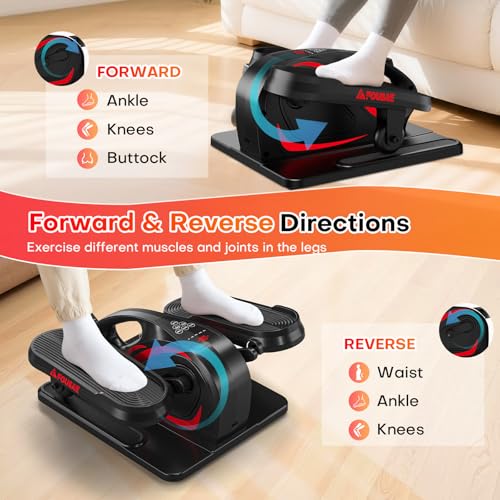 Under Desk Elliptical Machine, Electric Elliptical Leg Exerciser While Sitting for Seniors with Upgraded 15 Speeds & 12 Auto Mode, Forward & Reverse Direction, Quiet Portable Seated Pedal Exerciser