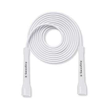 SwissSkip Speed Jump Rope by Dayan Kolev, 5mm PVC Skipping Rope, for Beginners and Advanced Athletes, Ideal for Fitness, Cardio, Boxing & CrossFit, Adjustable length with Unbreakable Handles (White) - image, photos