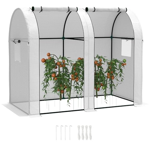 Outsunny Tomato Greenhouse, Garden Growhouse with 2 Roll-up Doors and 4 Mesh Windows, Portable Indoor Outdoor Green House, 185 x 94 x 150cm, White