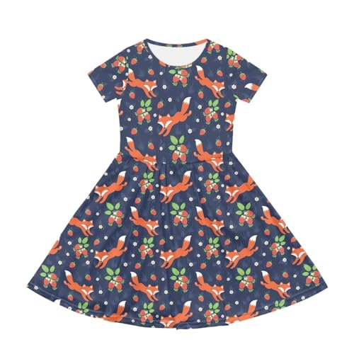 Girls Short Sleeve Casual Swing Midi Dress with Pockets for 4-14 Kids