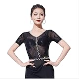 Yhhsgscr Latin One Piece Top Women's Salsa Tango Dancewear Short Sleeve Cha Cha Dance Bodysuit Performance Costume for Rumba,Black,3XL